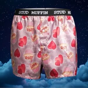 Way to Celebrate Men’s Satin Boxer Shorts- Stud Muffin Size M (38-40)  NWOT